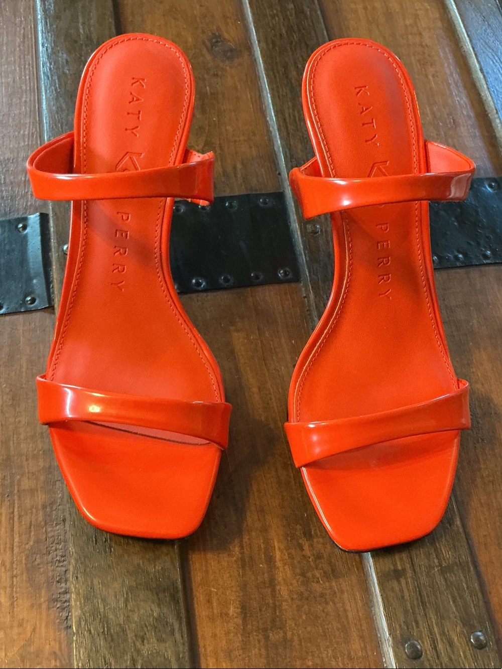 Katy Perry Collections Orange-Red Double Strap Highheel sandals.
